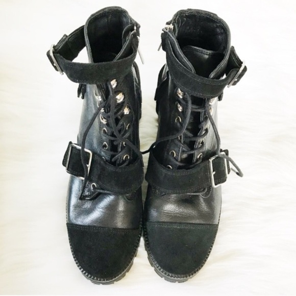 The Kooples Black Leather/Suede Lace-up Boot - Picture 3 of 6